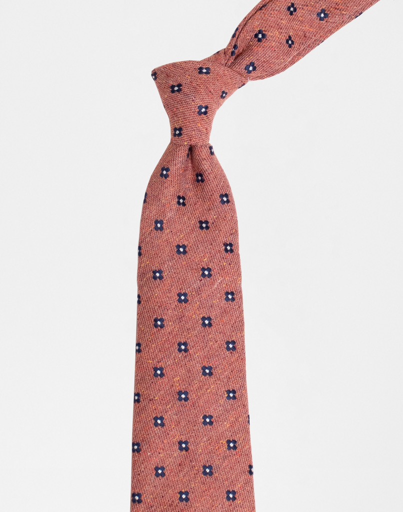 Wool Tie in Salmon Mystix Flower