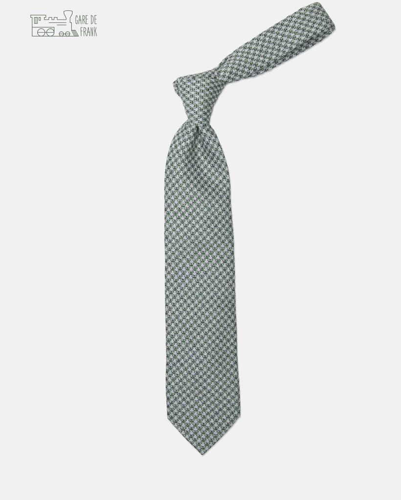 3-Fold Silk/Cotton Tie In Green/White Houndstooth