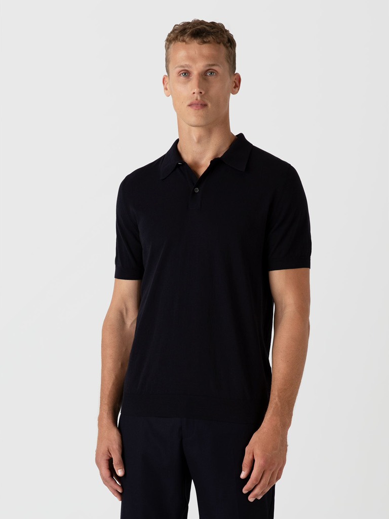 Ice Cotton Polo Shirt in Midnight Navy