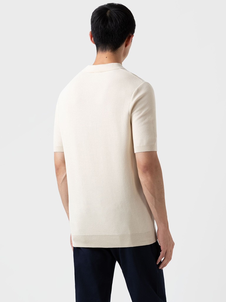 Fine Texture Polo Shirt in Ecru