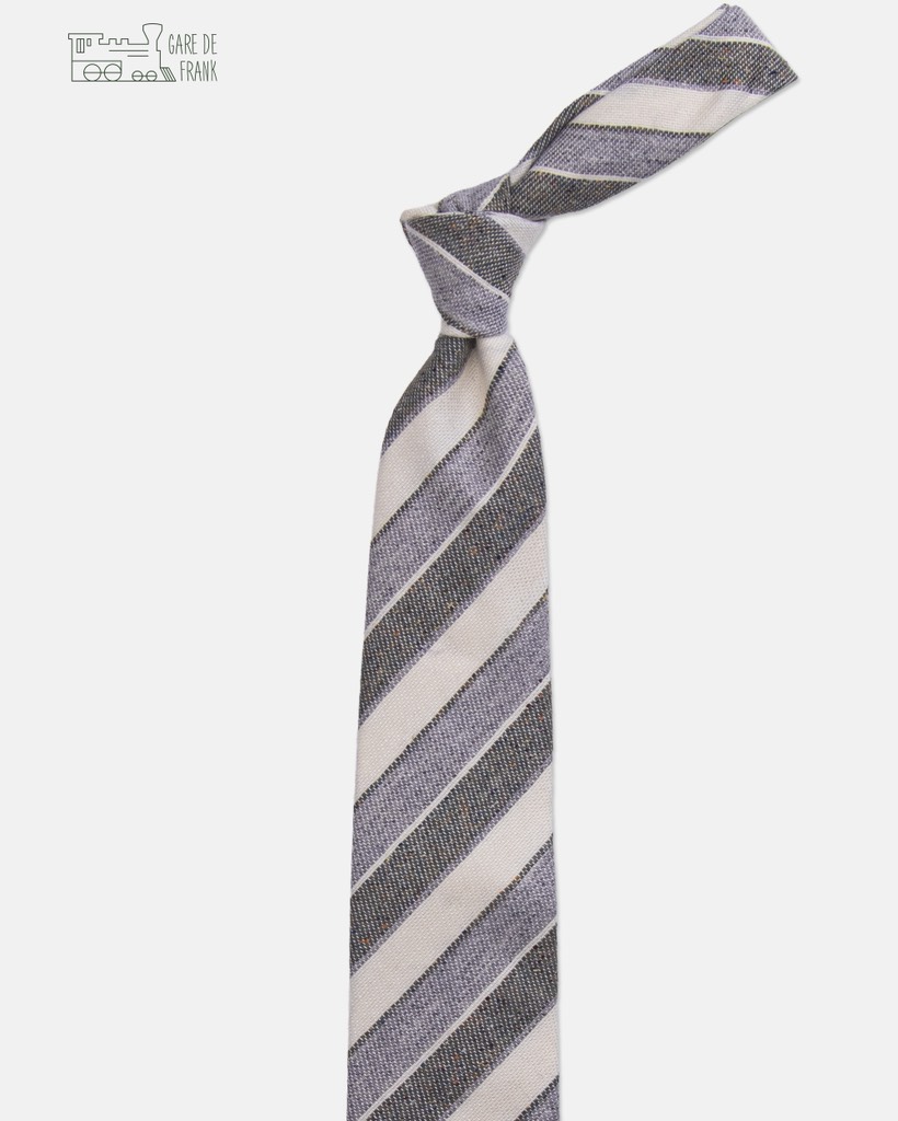 Khaki/Grey/Ivory Striped Wool Tie