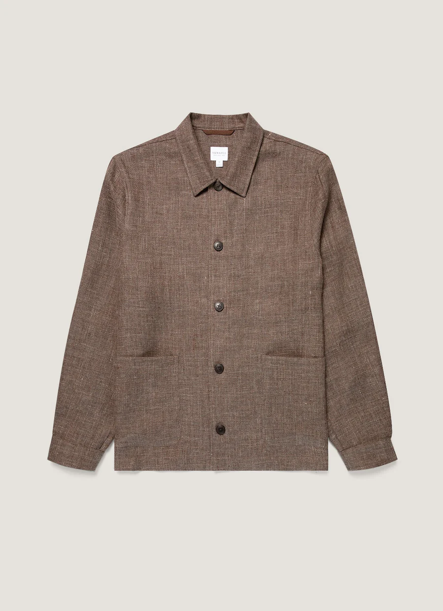Dark Cedar Cotton Linen Twill Twin Pocket Jacket