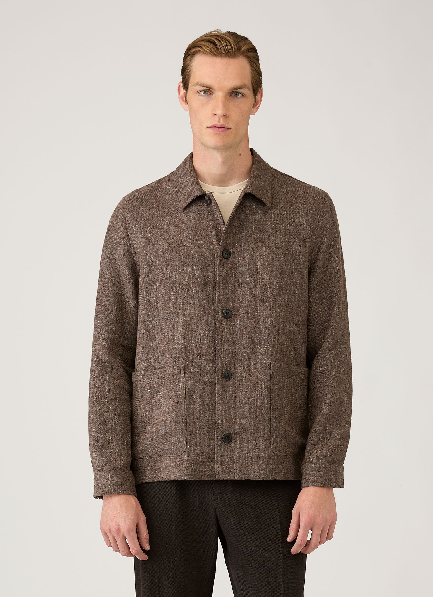 Dark Cedar Cotton Linen Twill Twin Pocket Jacket