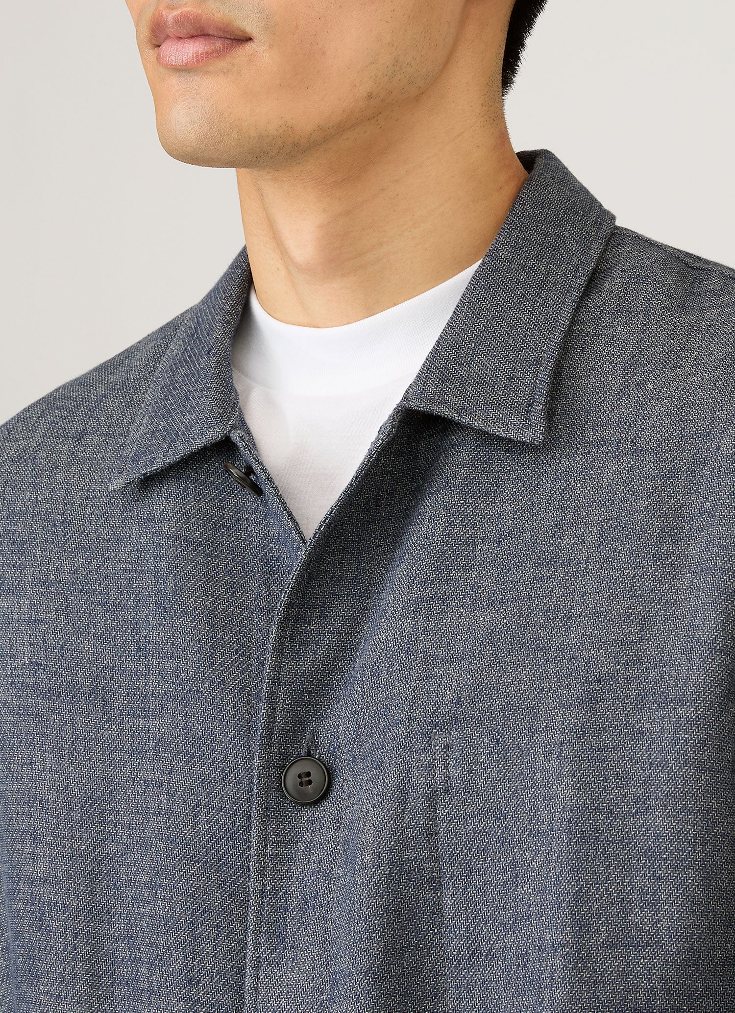 Denim Blue Cotton Linen Twill Twin Pocket Jacket