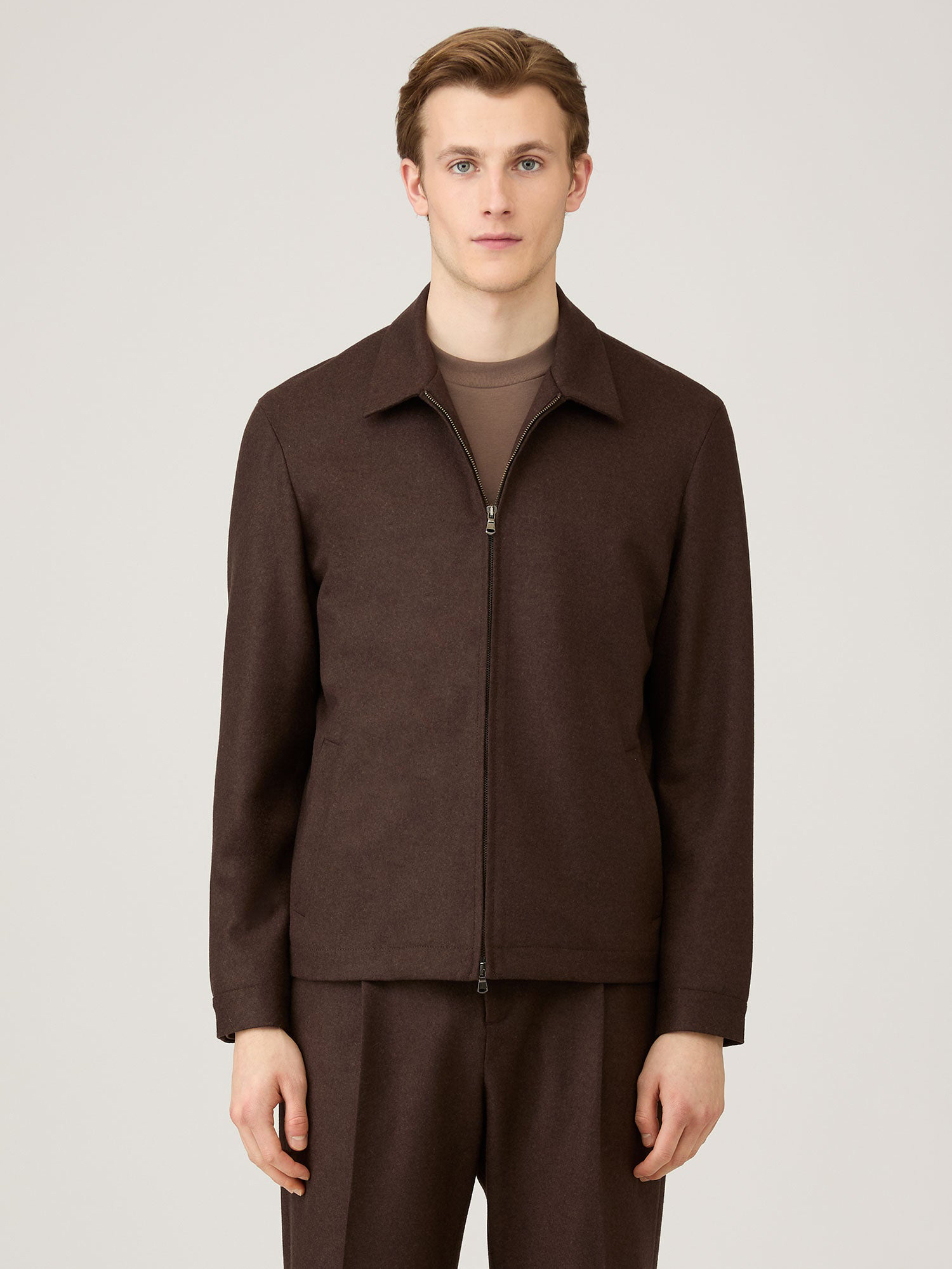 Boiled Wool Harrington Jacket in Truffle