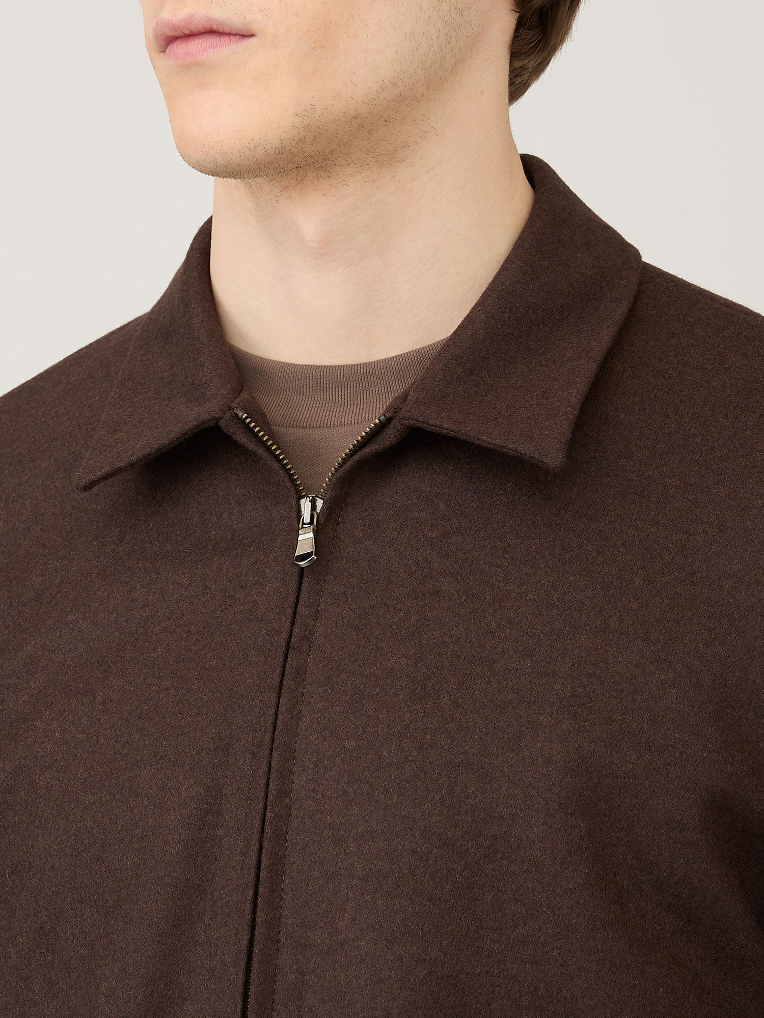 Boiled Wool Harrington Jacket in Truffle