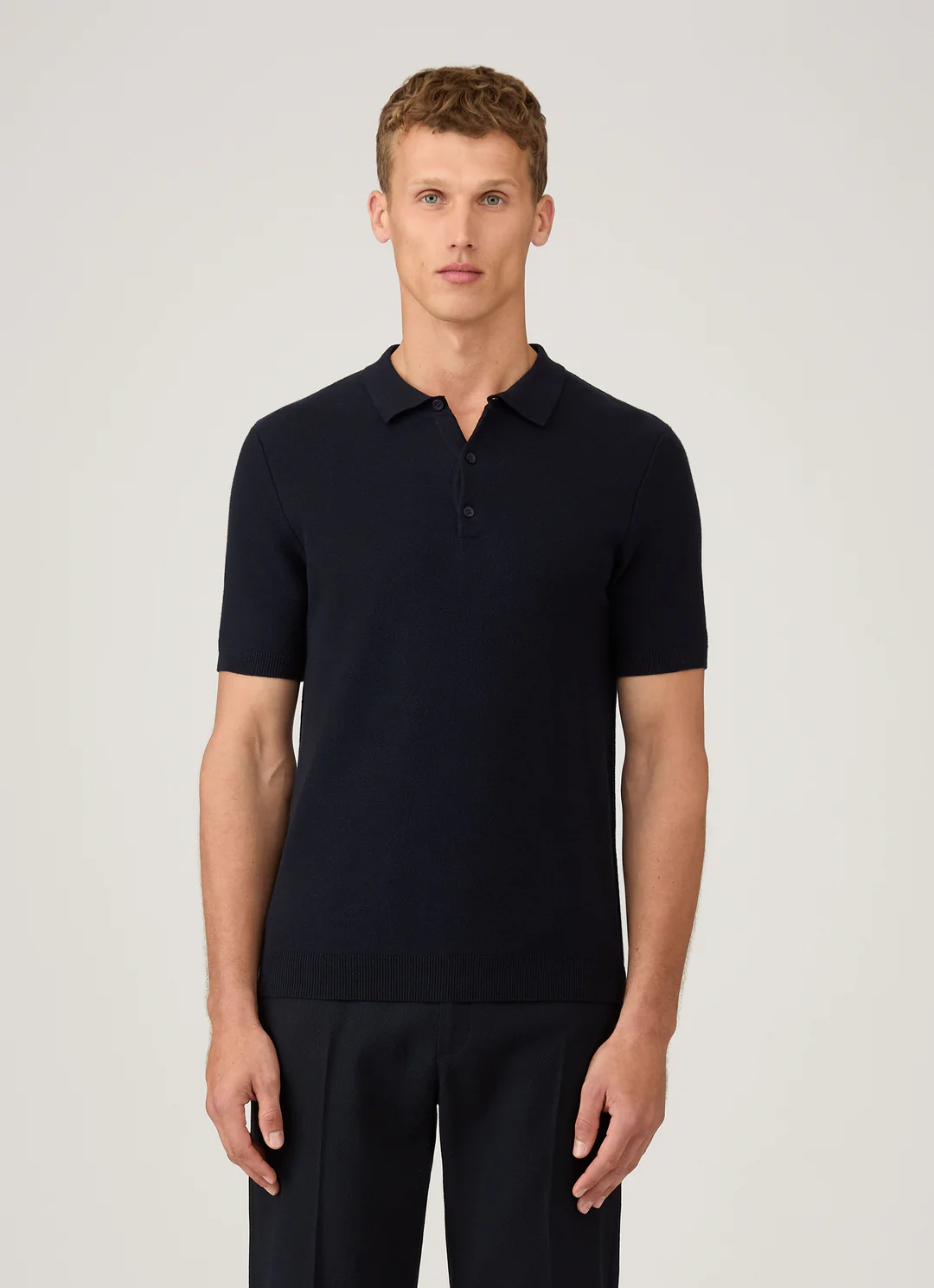 Fine Texture Polo Shirt in Navy
