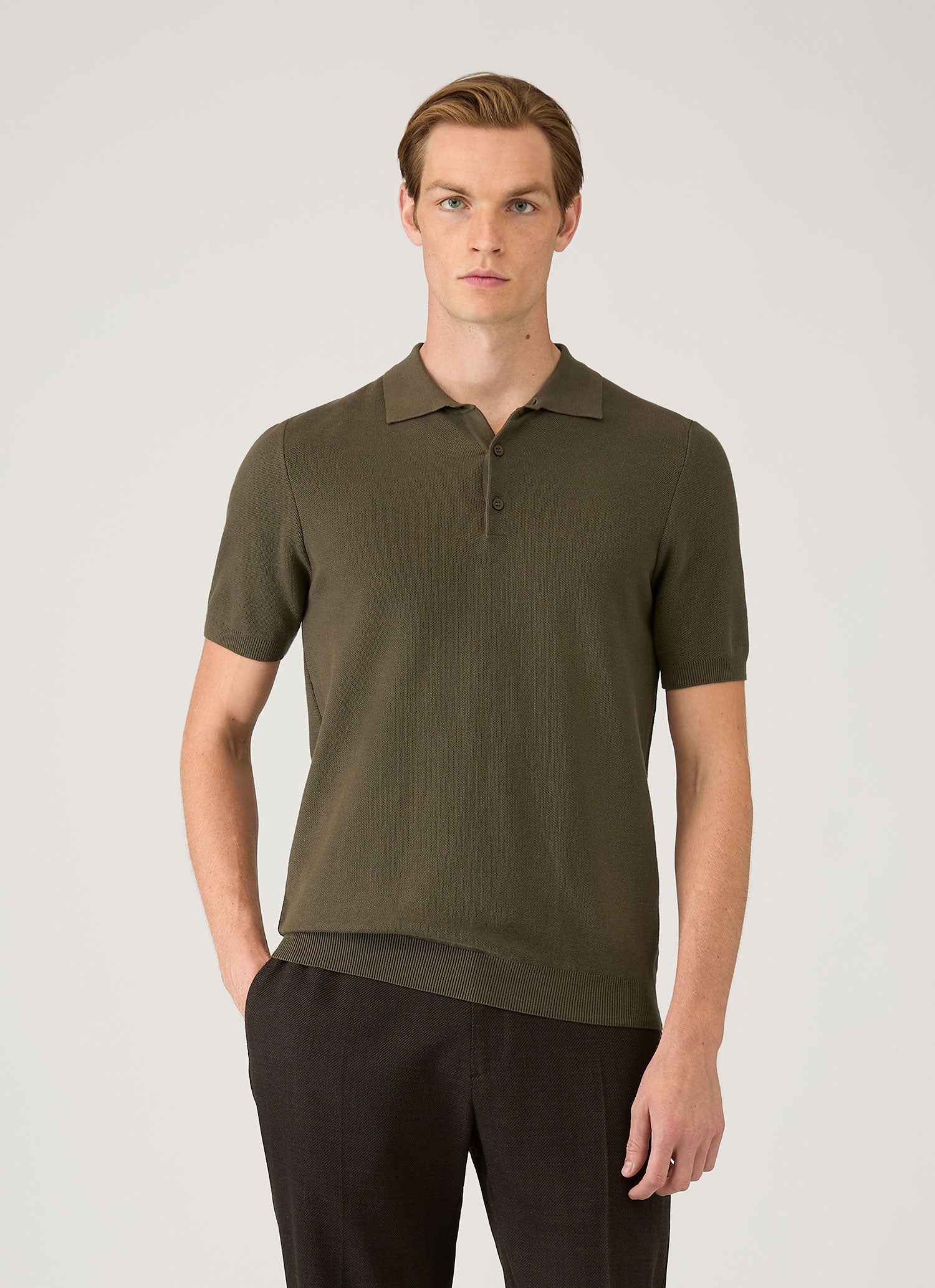 Fine Texture Polo Shirt in Khaki
