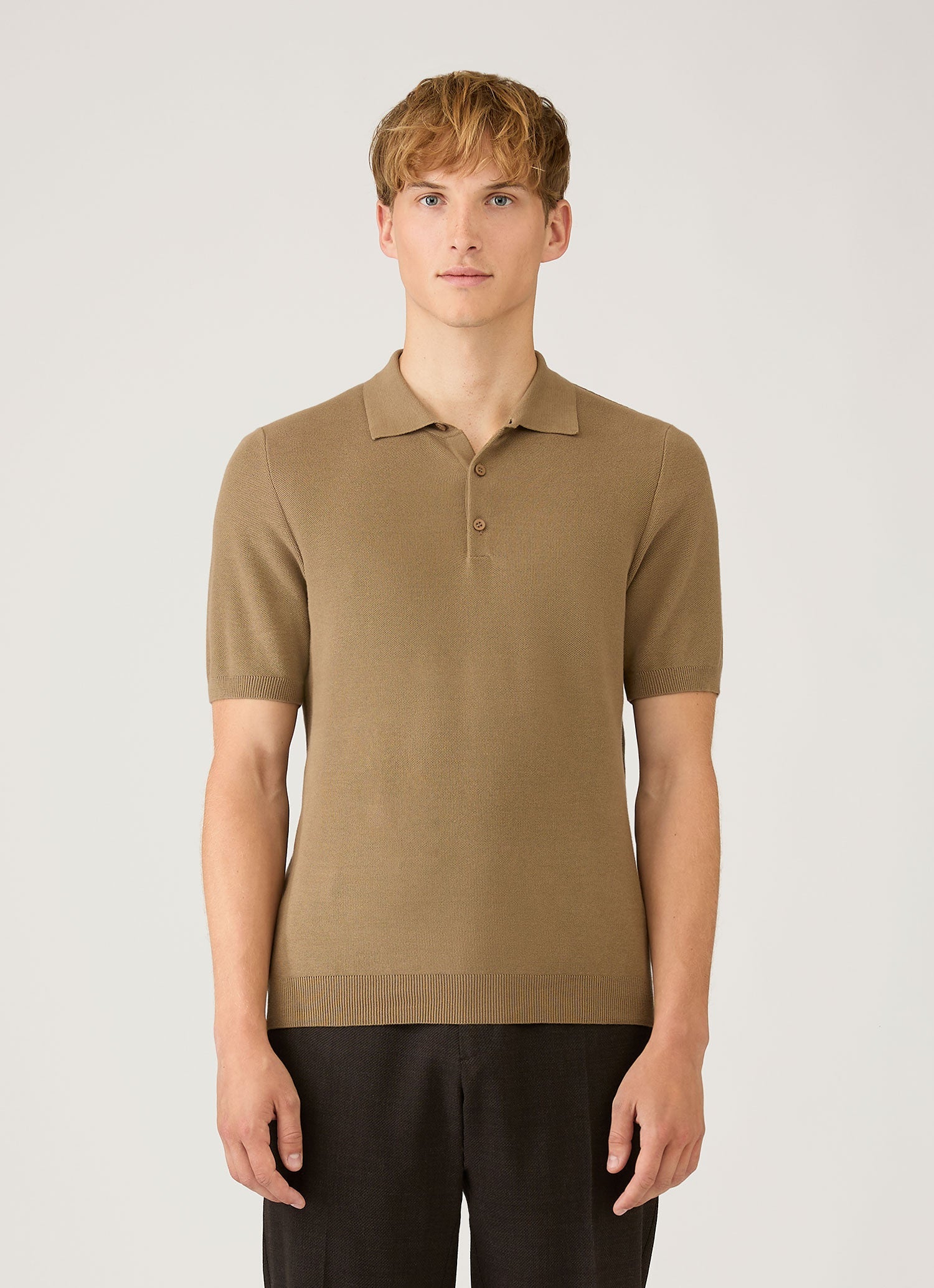 Fine Texture Polo Shirt in Dark Stone
