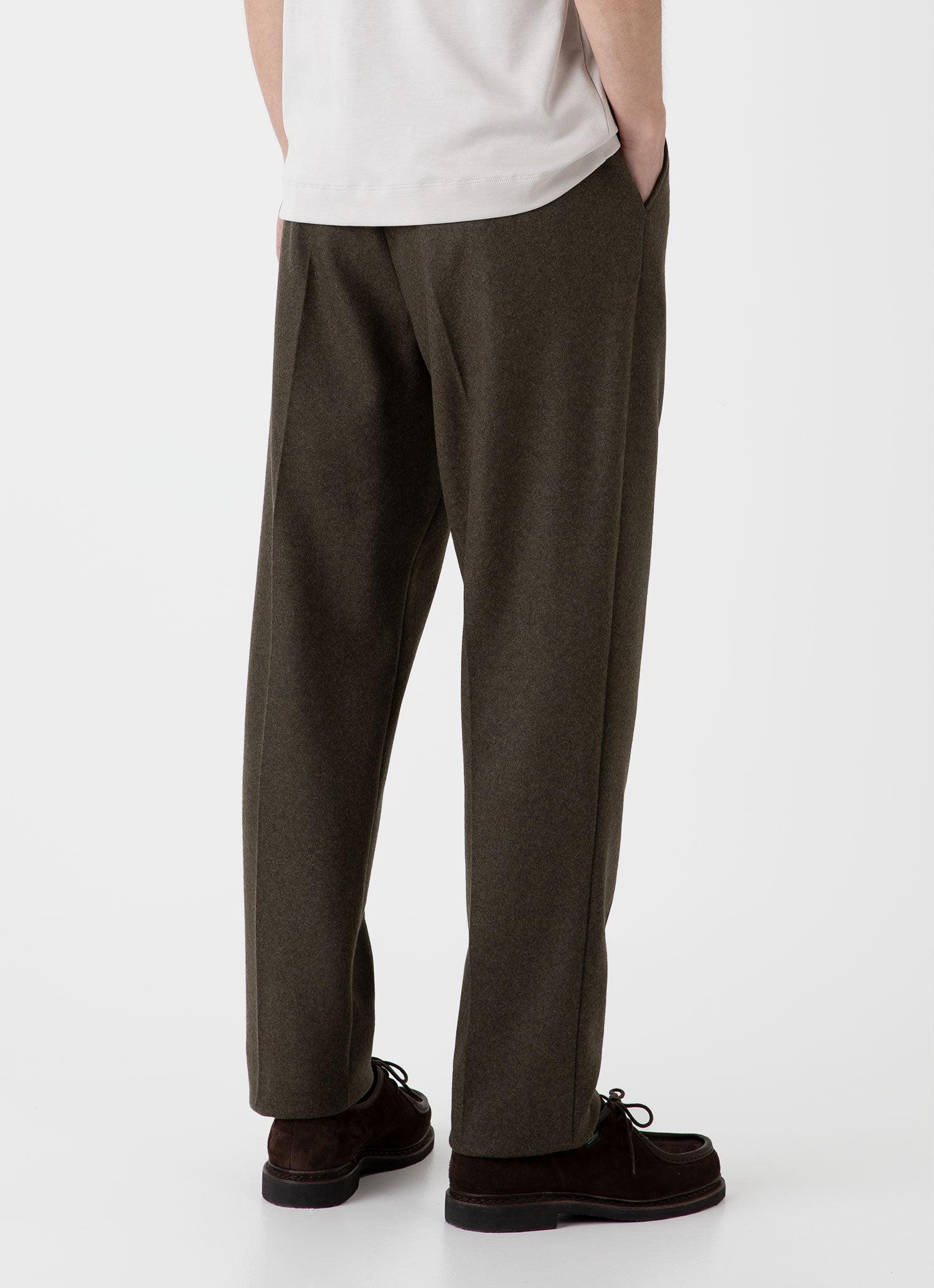 Boiled Wool Trouser in Dark Khaki