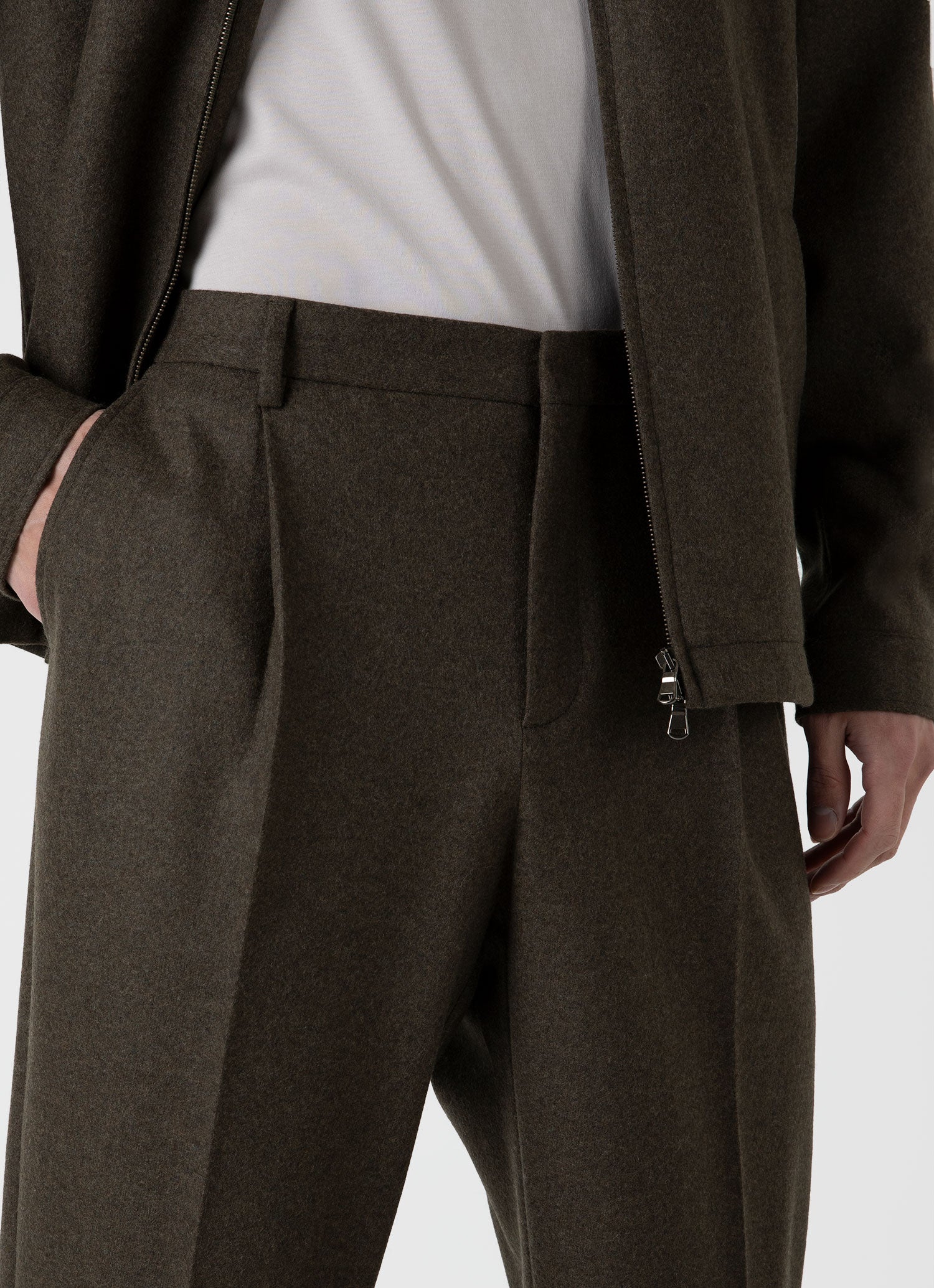 Boiled Wool Trouser in Dark Khaki