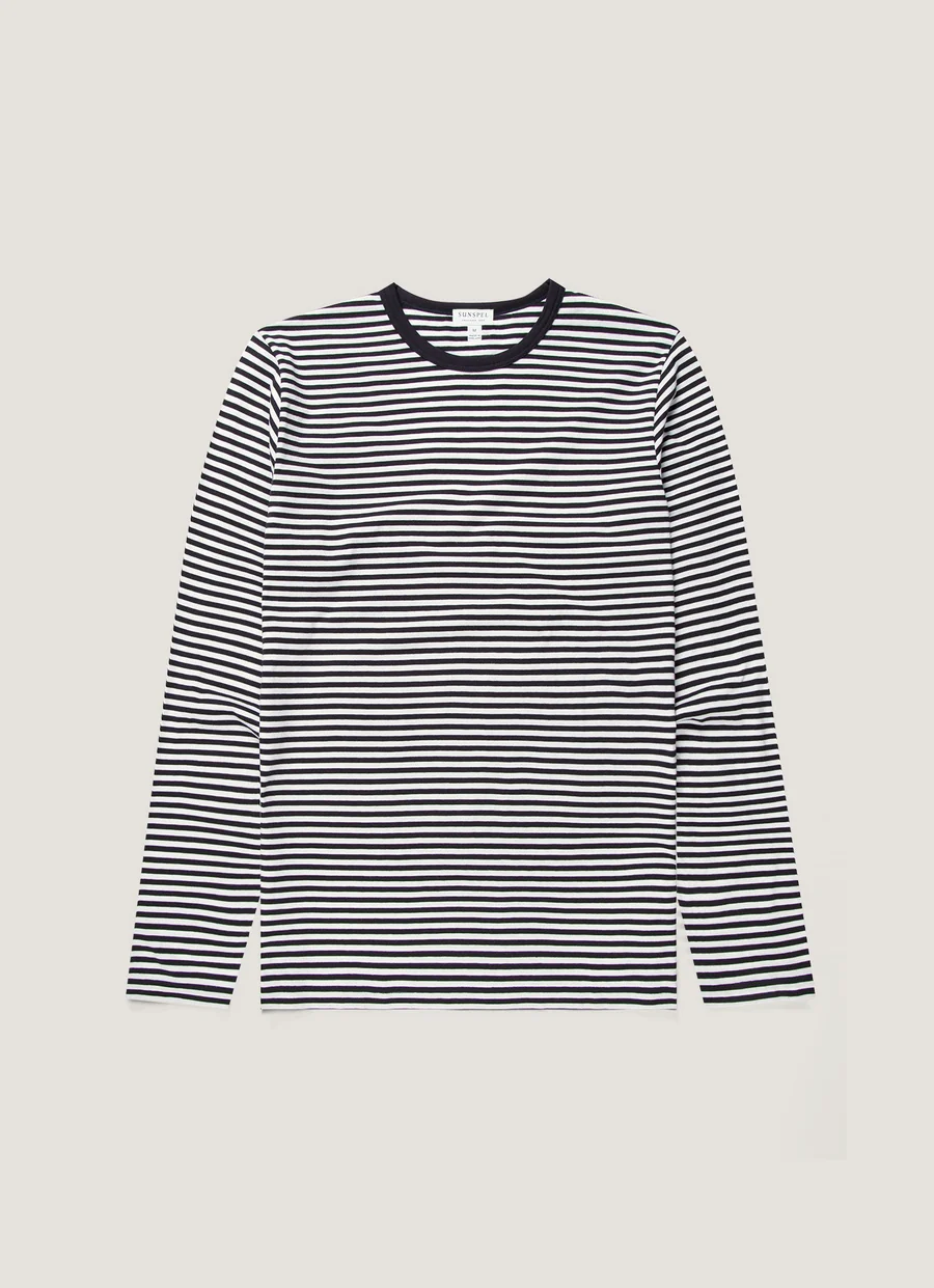 LS Classic T‑shirt in White/Navy Stripe