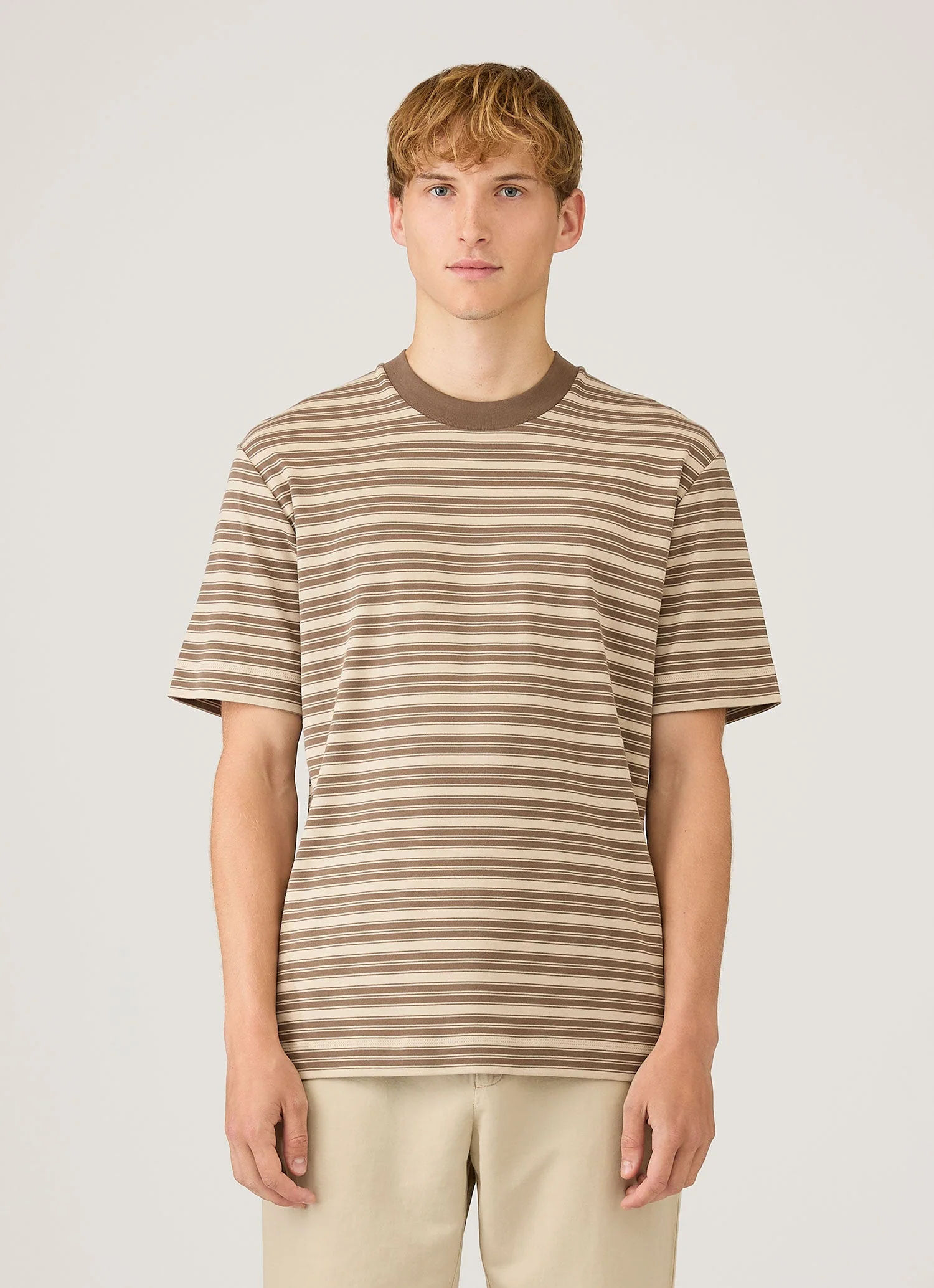 Relaxed Fit Heavyweight T‑shirt in Hazelwood/Dark Cedar Stripe