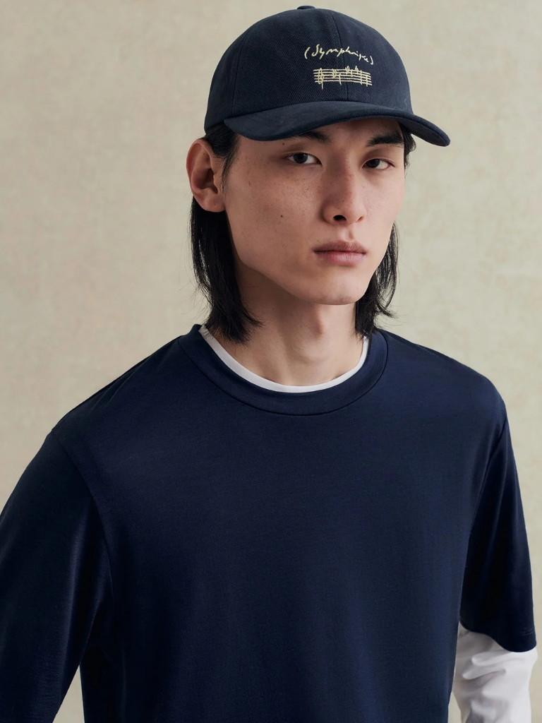 Navy Music Sheet Cotton Embroidered Cap