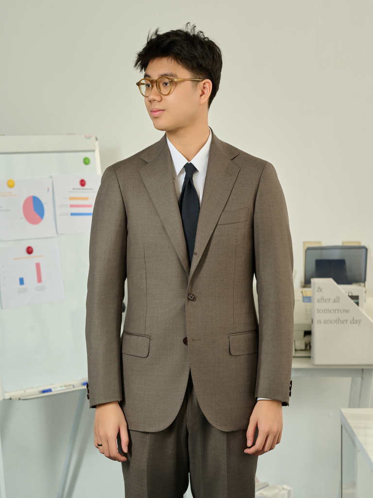 Taupe Solid Suit in E.Zegna 'Electa' 22F