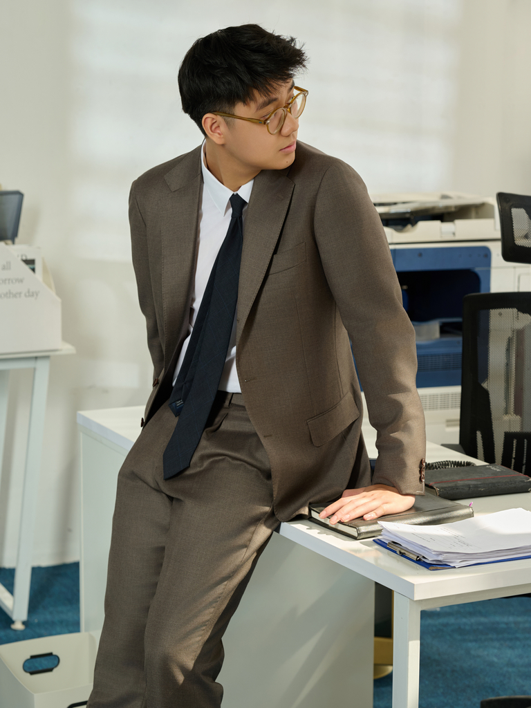 Taupe Solid Suit in E.Zegna 'Electa' 22F