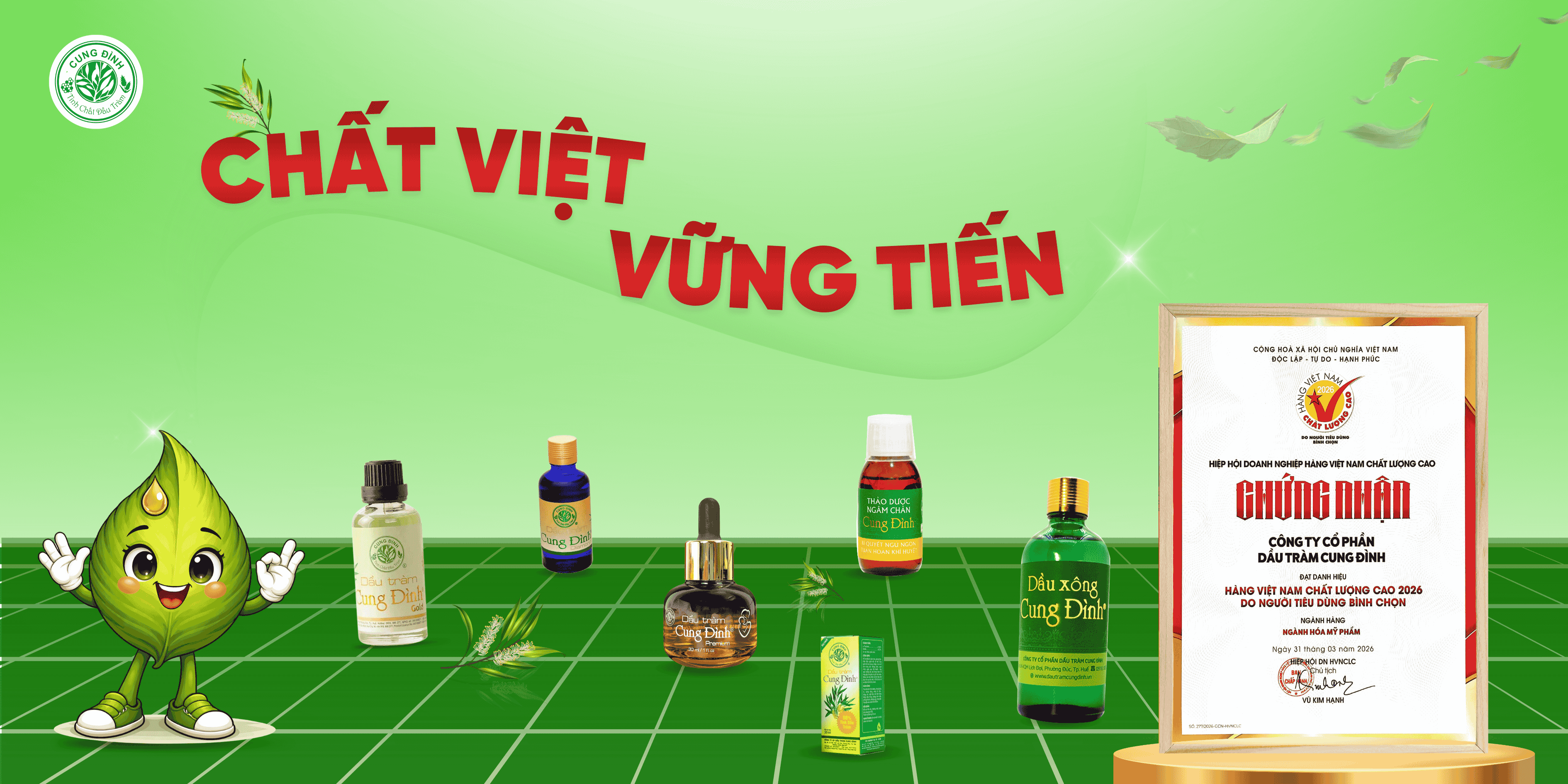 Công ty CP Dầu tràm Cung Đình vinh dự đạt chứng nhận Hàng Việt Nam Chất Lượng Cao năm 2026 (ngày 31/03/2026)