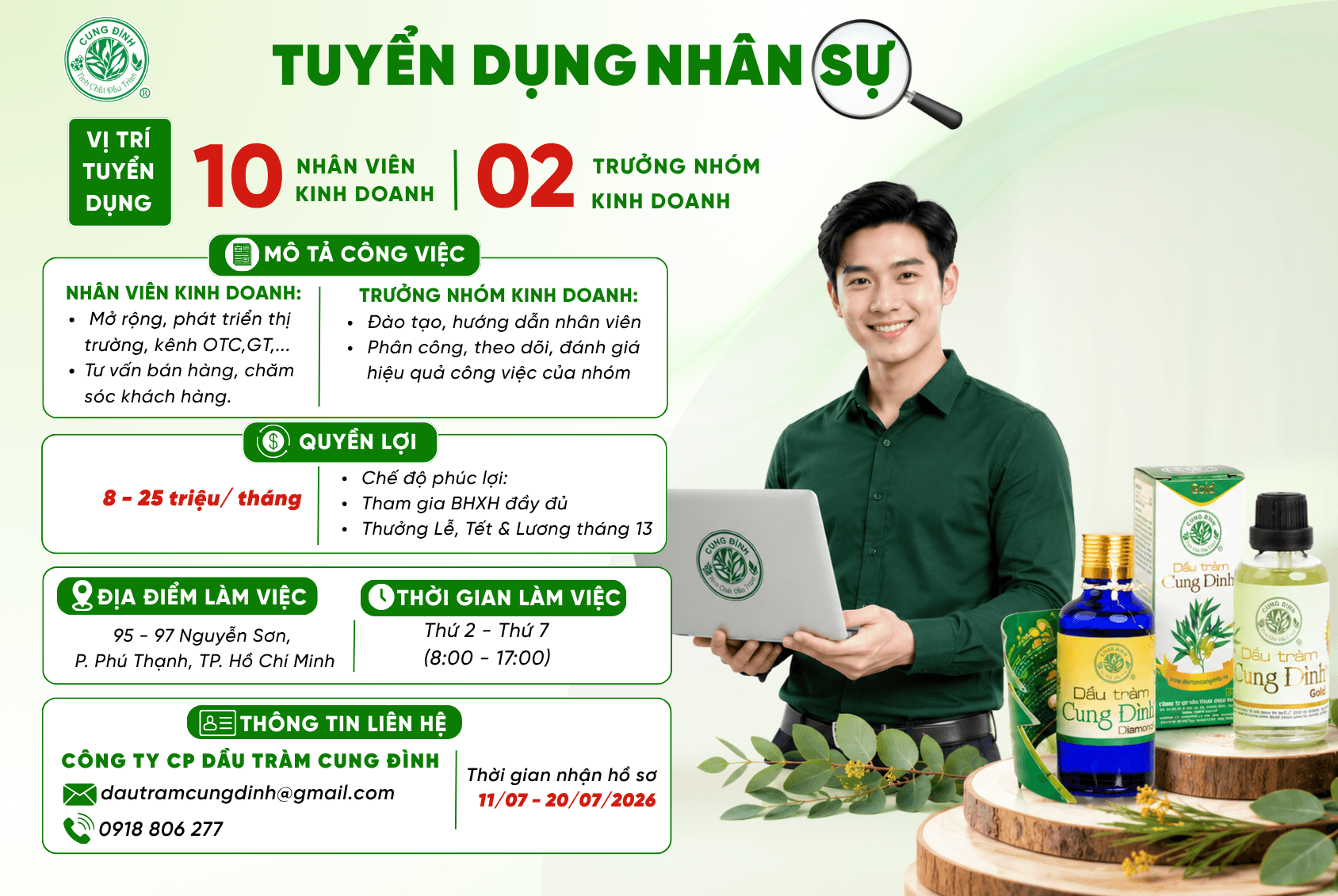 Cung Đình tuyển dụng nhân viên kinh doanh và trưởng nhóm kinh doanh năm 2026