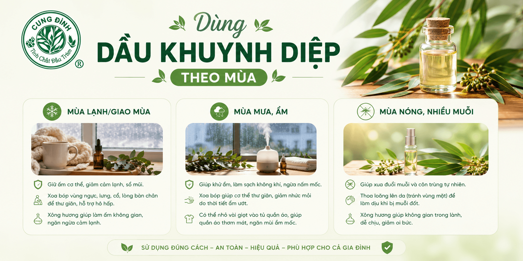 Dùng dầu khuynh diệp theo mùa