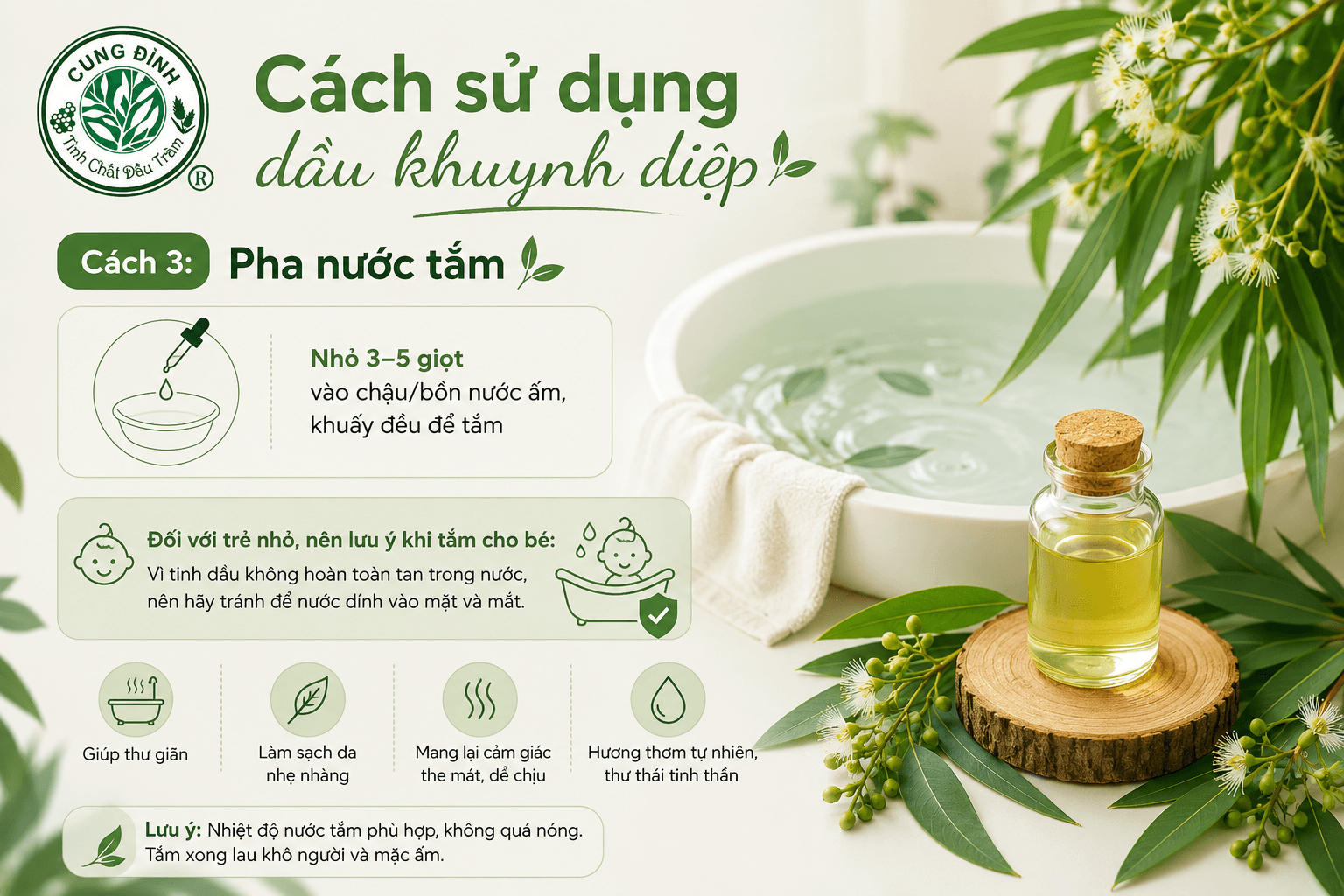 Pha dầu khuynh diệp để tắm