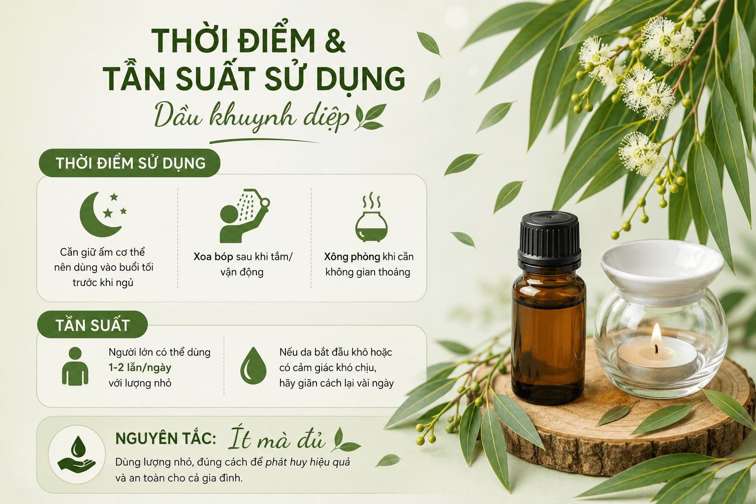 Thời điểm và tần suất sử dụng dầu khuynh diệp 