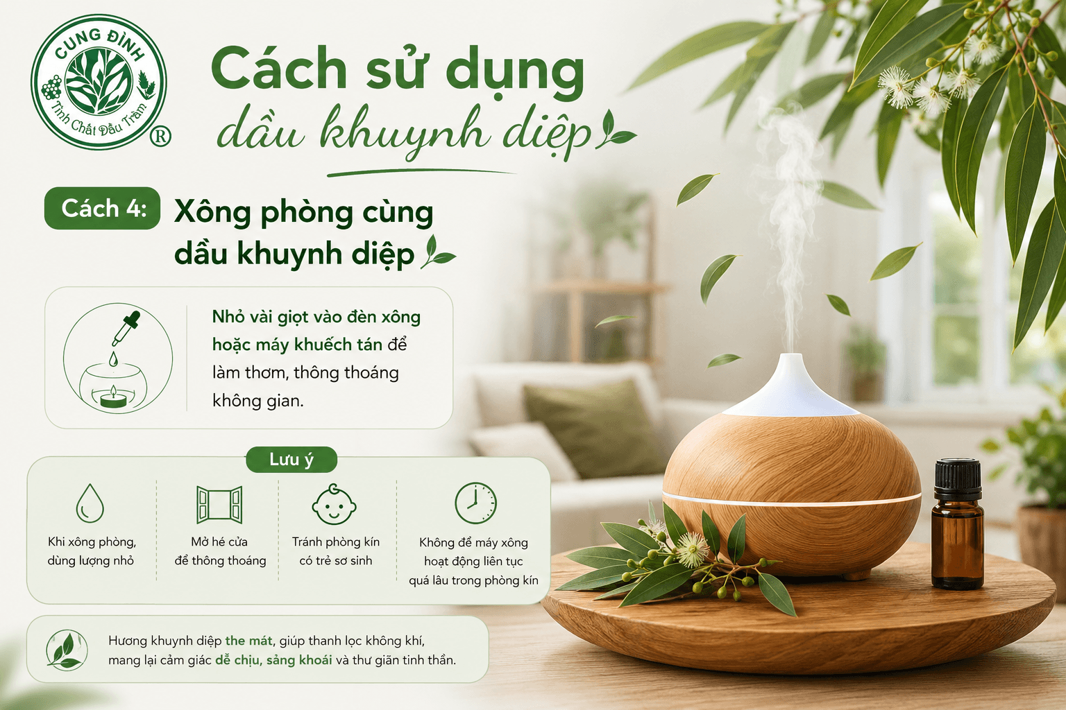 xông dầu khuynh diệp tạo hương thơm