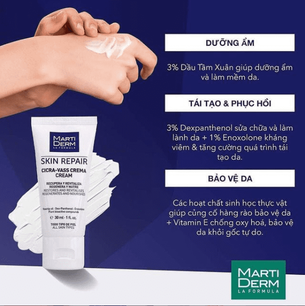 [HÀNG NHẬP KHẨU] Kem Dưỡng MartiDerm Skin Repair Cicra Vass Cream Tái Tạo Và Phục Hồi Da Nhạy Cảm (30ml)