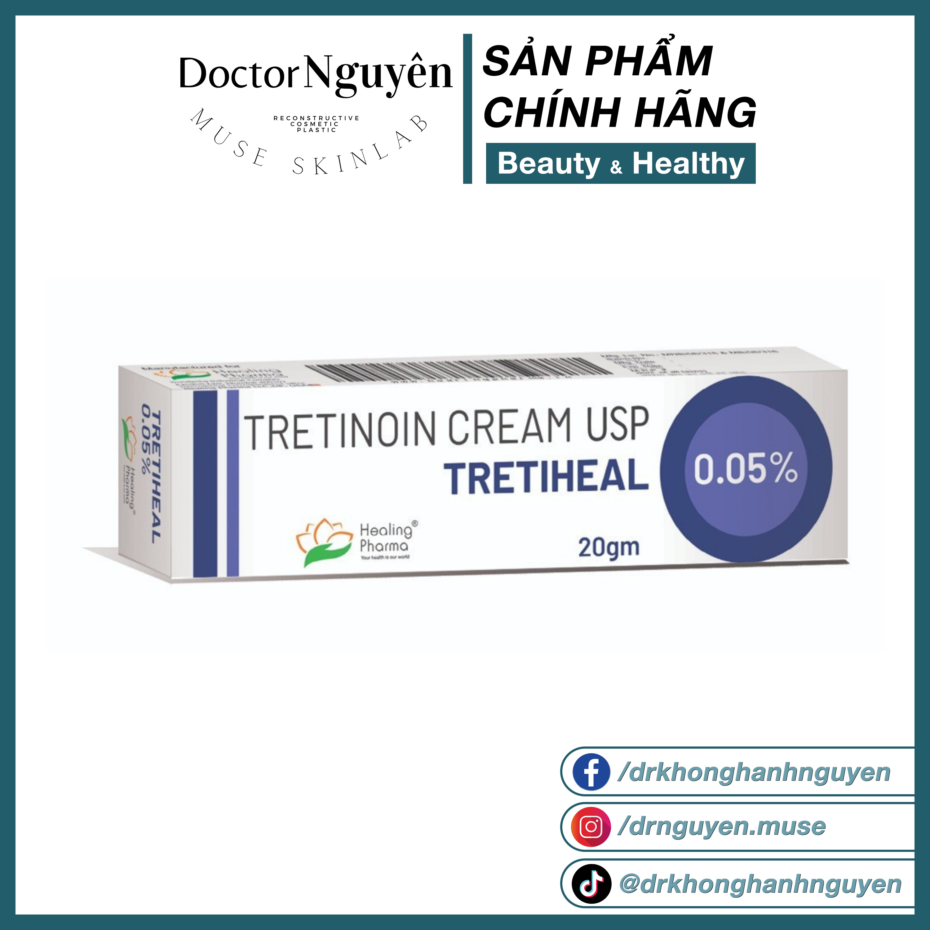 [HÀNG NHẬP KHẨU] Tretinoin Cream Tretiheal - Giảm Mụn Chống Lão Hóa (0.05% và 0.025%)