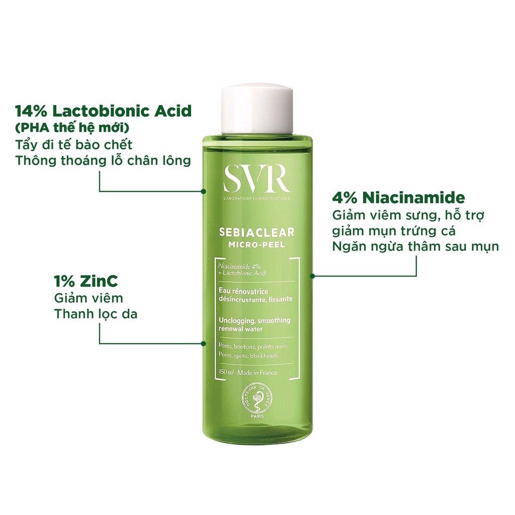 Toner Giảm Mụn Cho Da Dầu SVR Sebiaclear Micro Peel (150ml)