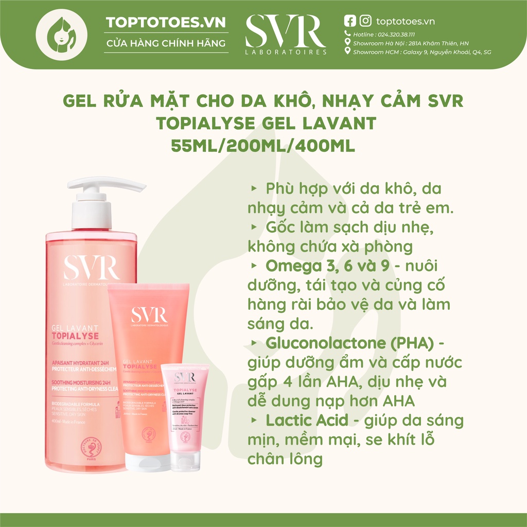 [HÀNG NHẬP KHẨU] Sữa Rửa Mặt Cho Da Khô Nhạy Cảm SVR Topialyse Gel Lavant (200ml)