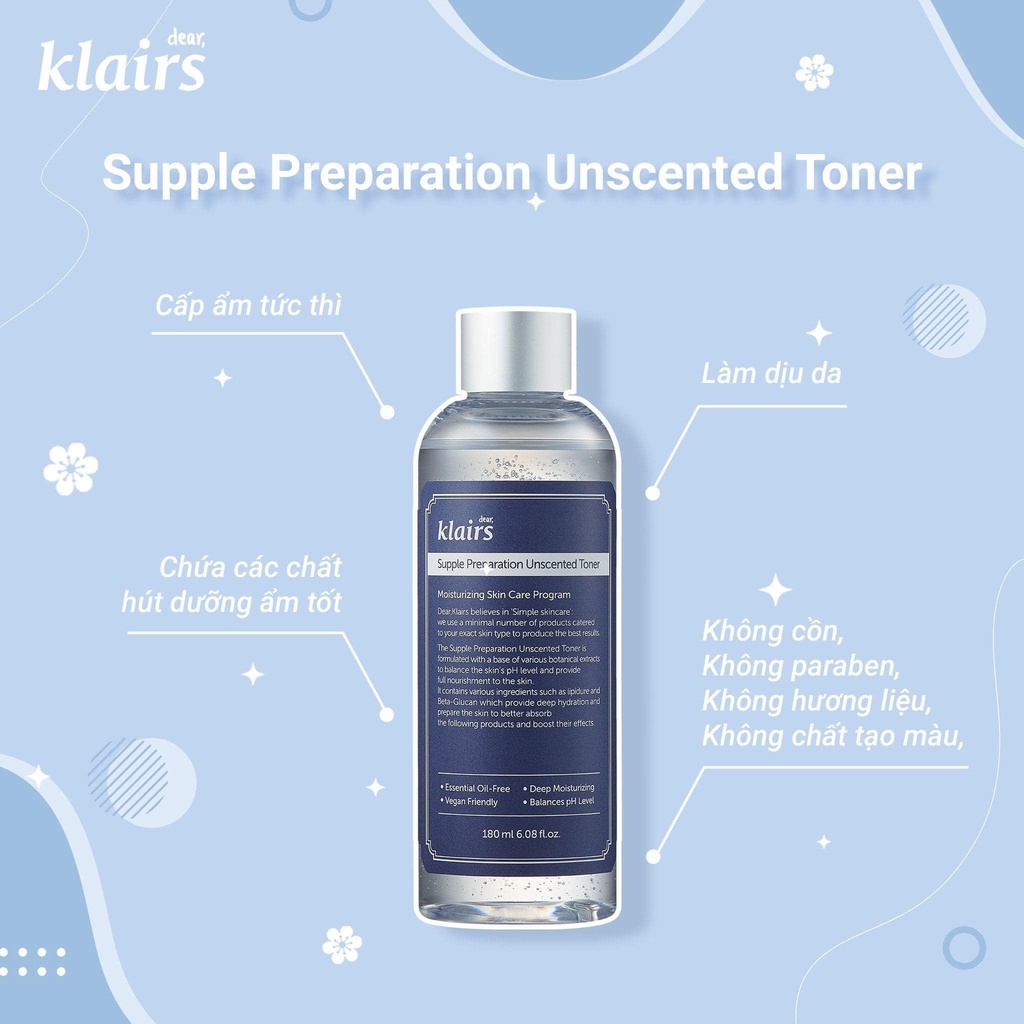 [HÀNG NHẬP KHẨU] Nước Hoa Hồng Không Mùi Dear Klairs Supple Preparation Unscented - Dưỡng Ẩm Da Và Làm Mềm Da (180ML)