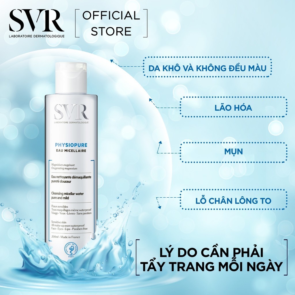 [HÀNG NHẬP KHẨU] Nước Tẩy Trang SVR Physiopure Eau Micellaire Cho Da Nhạy Cảm (75ml và 200ml)