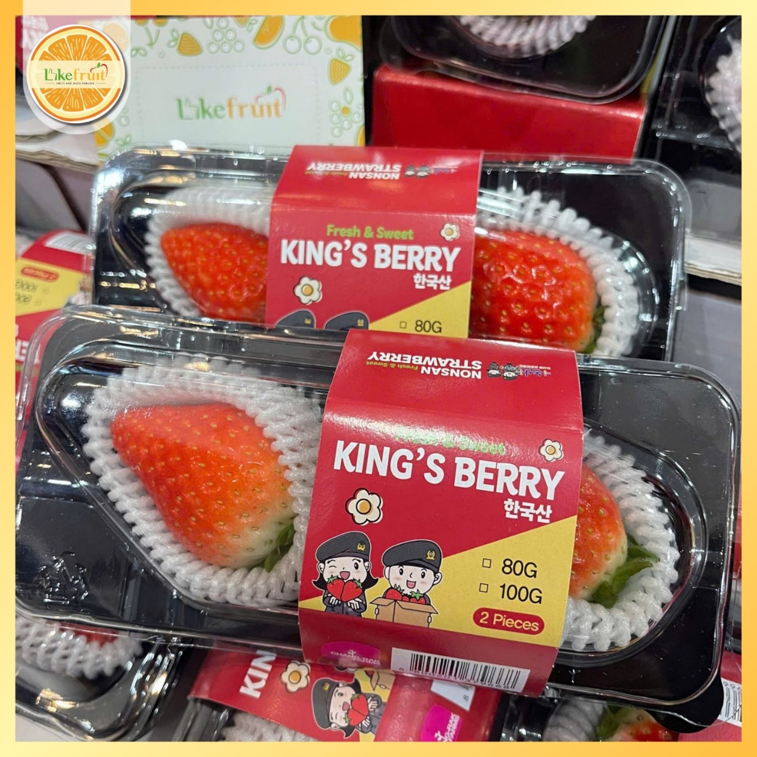 Dâu Hàn Quốc King Size (Hộp 2 Trái) – Trái To Đẹp, Ngọt Thanh, Chuẩn Quà Biếu Cao Cấp