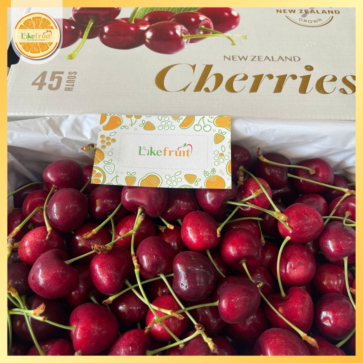 Cherry đỏ New Zealand Lapin 45° S28–30 – Trái to, ngọt đậm, giòn mọng