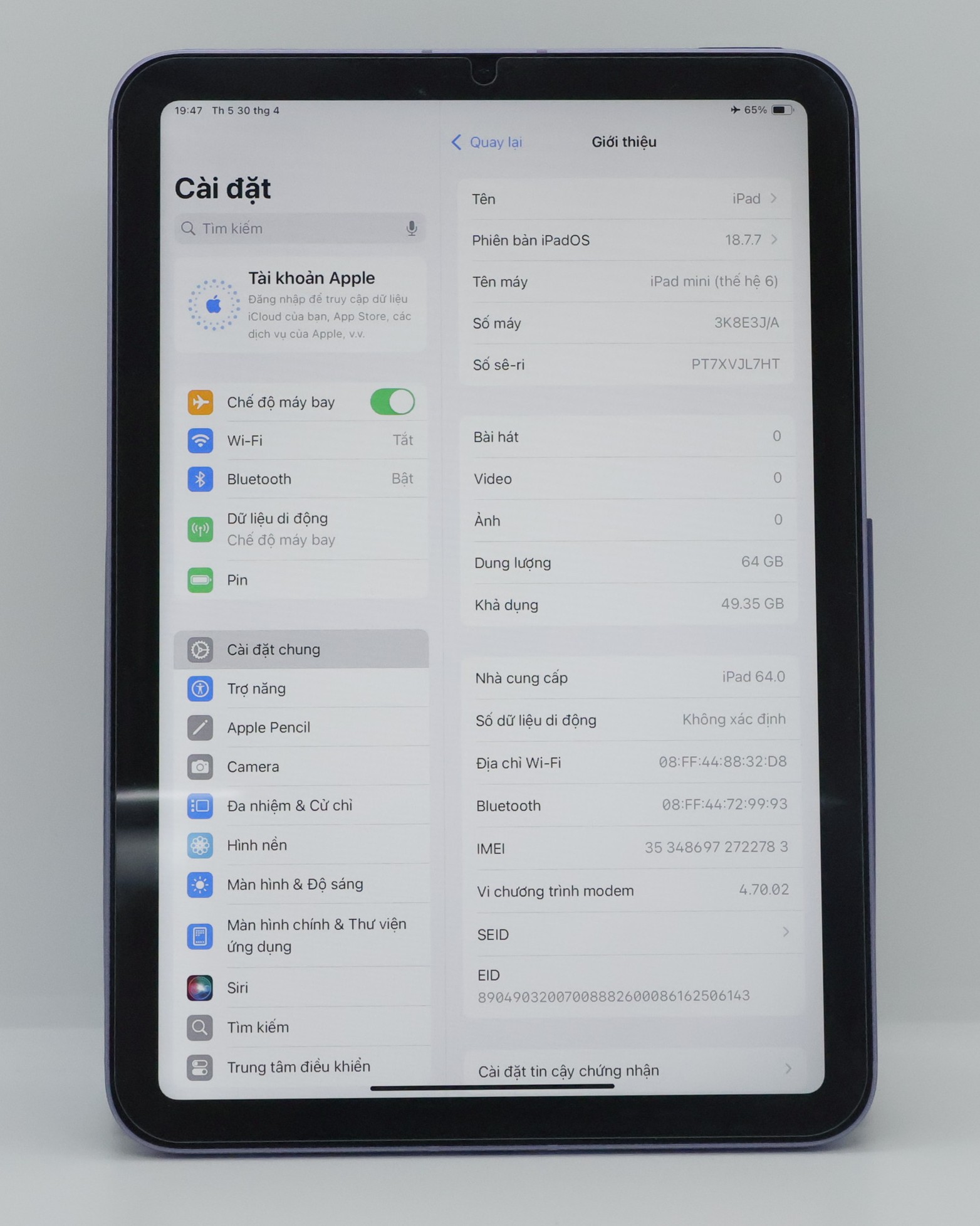 iPad Mini 6 64GB Purple(Xước)