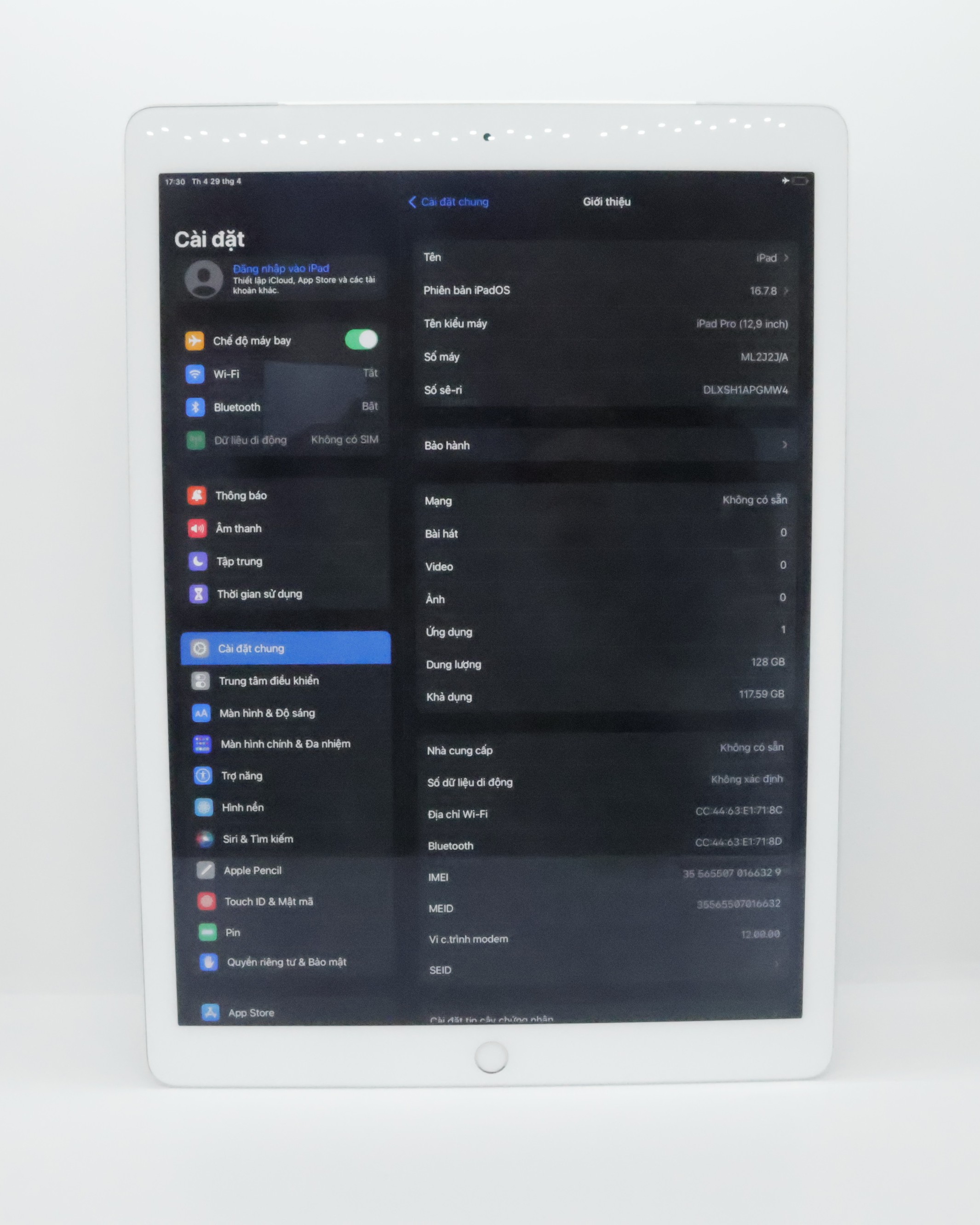 iPad Pro 12.9 inch 128GB Silver(Ám màng)