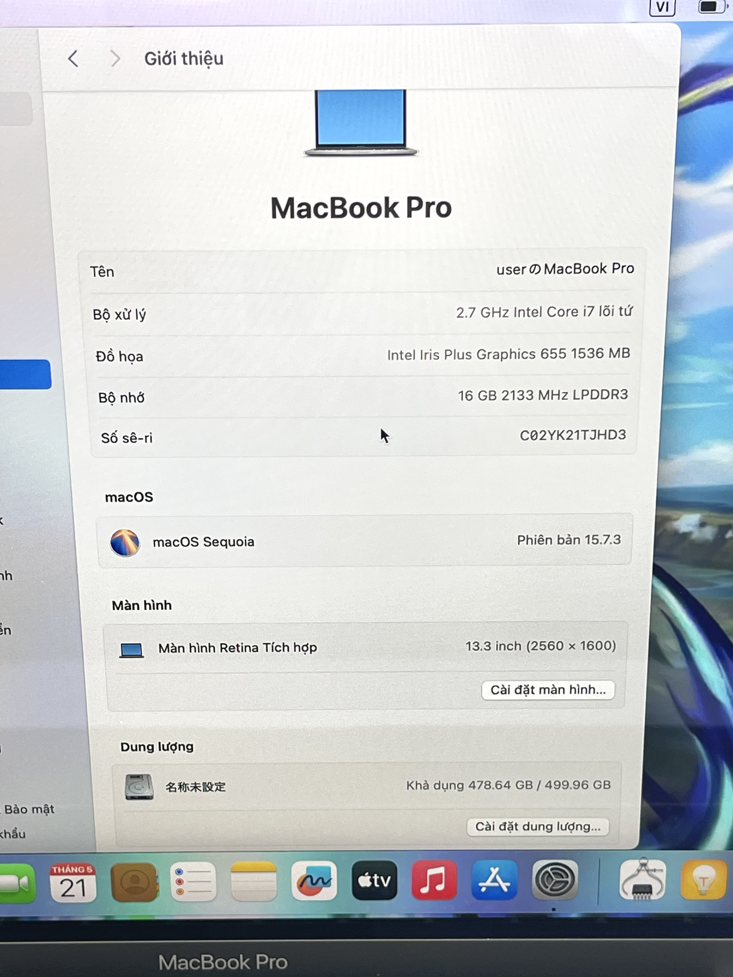 MacBook Pro 2018 13 inch i7 16GB 512GB Gray