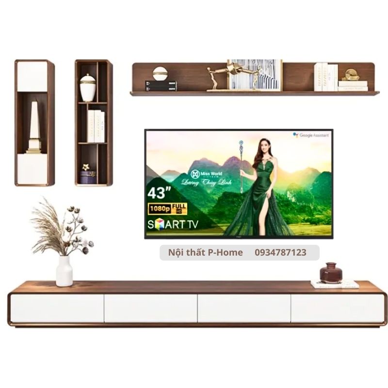 Kệ tivi kèm kệ gỗ trang trí PHKTV-09