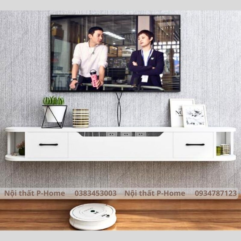 Kệ tivi treo tường bo cạnh 2 ngăn tủ kéo PHKTV-16