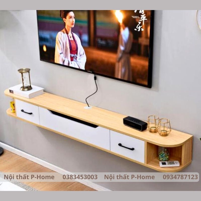 Kệ tivi treo tường bo cạnh 2 ngăn tủ kéo PHKTV-16