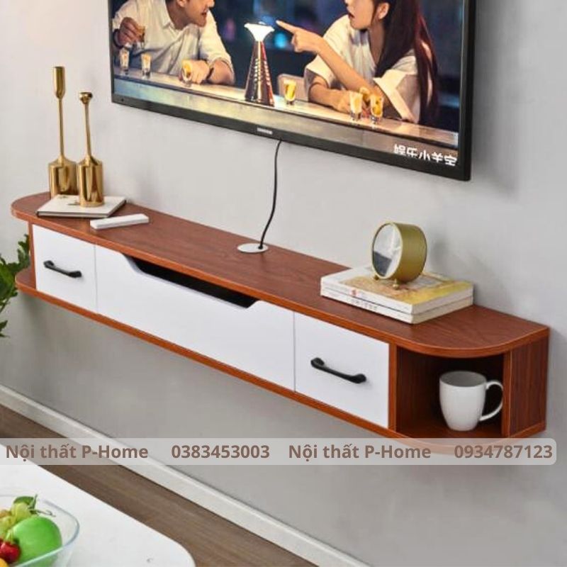 Kệ tivi treo tường bo cạnh 2 ngăn tủ kéo PHKTV-16