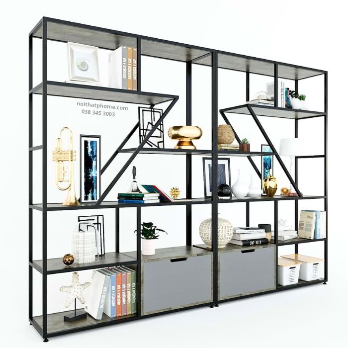 Kệ trang trí có tủ dưới khung sắt gỗ MDF PH773