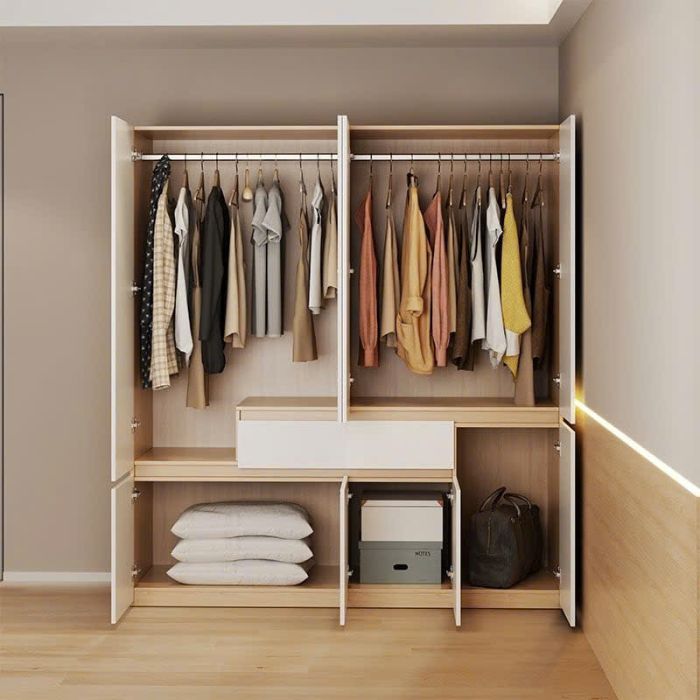 Tủ quần áo 4 cánh to 1 ngăn kéo trắng vân gỗ PHA-118TG