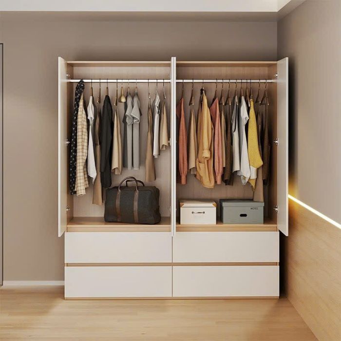 Tủ quần áo 4 cánh to 4 ngăn kéo trắng vân gỗ P-home PHA-1188TG