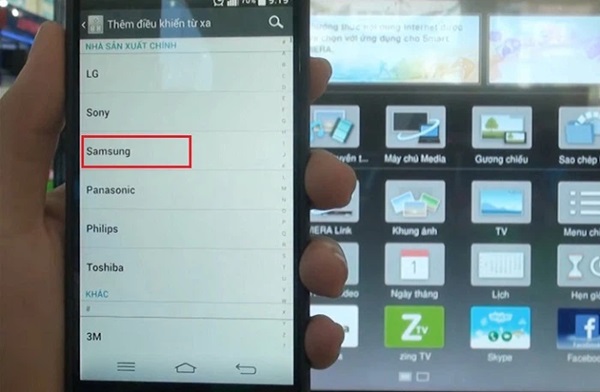 Chọn TV và chọn Samsung