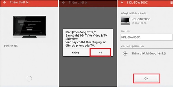 Nhấn có để hoàn tất cách điều khiển tivi Sony bằng điện thoại Android