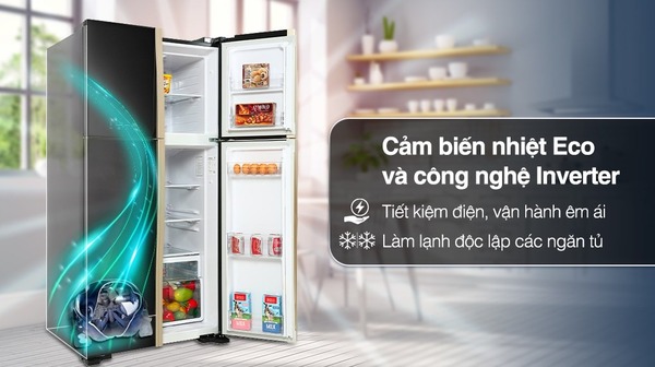 Tủ lạnh Hitachi 4 cánh Inverter 509 lít R-FW650PGV8 GBK  tiết kiệm điện năng