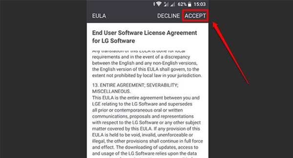 Chọn Accept để đồng ý điều khoản sử dụng của app