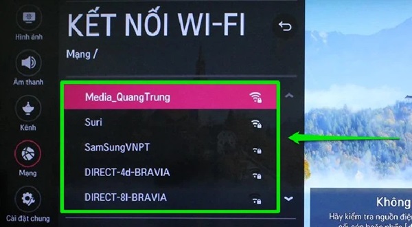 Chọn wifi mà bạn muốn kết nối với tivi