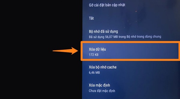 Chọn vào mục xóa dữ liệu
